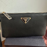 Black Leather Wristlet Bag - w/Upcycled Prada Tag