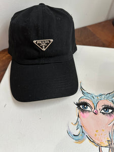 Upcycled Black/Silver Prada Tag Hat in Black (undistressed)