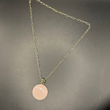 Large Pale Pink LV Trunks & Bags Pendant on Gold-Filled Paperclip Chain Necklace