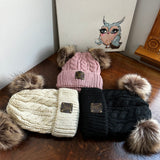 Toddler/Child Double Pom Beanie Hat - Fleece Lined