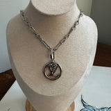 Repurposed LV Charm on WHITE Gold-Filled Necklace (SILVER)