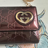 The Junco Wallet on Chain - Vintage Lovely Heart GG in Bordeaux