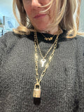 Key to My Heart - Brass LV Padlock & Key - Double Layer Necklace