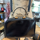 The Junco Crossbody/Clutch - Larger Vintage Gucci Bamboo Cosmetic Bag in Black Leather (Vertical)