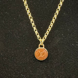 Brown LV Charm Necklace - Gold-Filled Rolo Chain