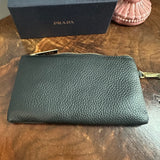 Black Leather Wristlet Bag - w/Upcycled Prada Tag