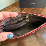 Deep Red Leather Wristlet Bag - w/Upcycled Prada Tag