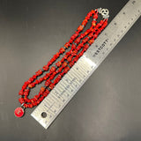 Red LV Pendant on Red Coral Beaded Necklace