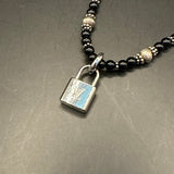 LV Lock Pendant on Black Jet Beaded Necklace