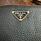 Black Leather Wristlet Bag - w/Upcycled Prada Tag