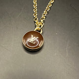 Brown LV Charm Necklace - Gold-Filled Rolo Chain