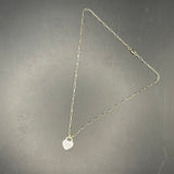 White Dior Heart Zipper Pull on Gold-Filled Paperclip Chain Necklace