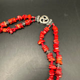 Red LV Pendant on Red Coral Beaded Necklace