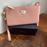 Pink Leather Wristlet Bag - w/Upcycled Prada Tag