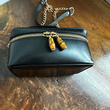 The Junco Crossbody/Clutch - Vintage Gucci Bamboo Cosmetic Bag in Black Leather