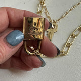 Key to My Heart - Brass LV Padlock & Key - Double Layer Necklace