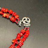 Red LV Pendant on Red Coral Beaded Necklace