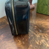 The Junco Crossbody/Clutch - Larger Vintage Gucci Bamboo Cosmetic Bag in Black Leather (Vertical)