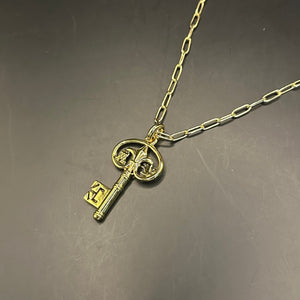 Authentic LV Key on Gold-Filled Paperclip Chain Necklace