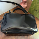 The Junco Crossbody/Clutch - Larger Vintage Gucci Bamboo Cosmetic Bag in Black Leather (Vertical)