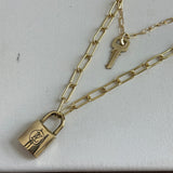 Key to My Heart - Brass LV Padlock & Key - Double Layer Necklace