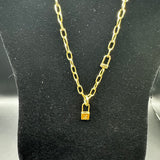 Louis Vuitton LV Lock Charm on Gold-Filled Paperclip Chain