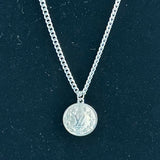 Round Silver LV Pendant Necklace on White-Gold-Filled Cuban Chain