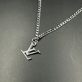 Silver LV Charm on White-Gold-Filled Chain Necklace