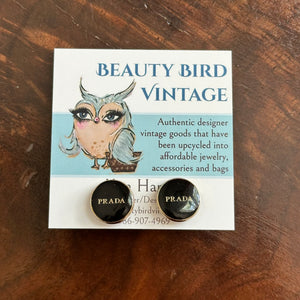 Upcycled Black/Gold Prada Button Earring Studs