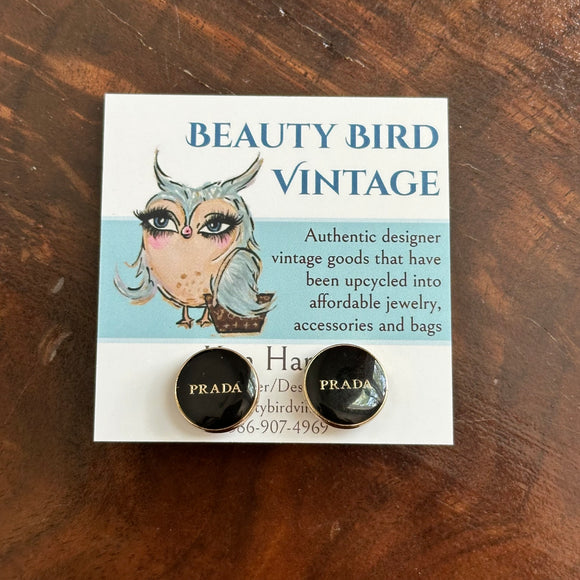 Upcycled Black/Gold Prada Button Earring Studs