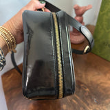 The Junco Crossbody/Clutch - Larger Vintage Gucci Bamboo Cosmetic Bag in Black Leather (Vertical)