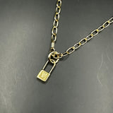 Louis Vuitton LV Lock Charm on Gold-Filled Paperclip Chain