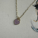 Upcycled Purple Dior Heart Zipper Pull on Gold-Filled Paperclip Chain Necklace