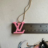 Pink Resin LV Pendant Necklace on Gold-Filled Chain