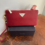 Deep Red Leather Wristlet Bag - w/Upcycled Prada Tag