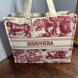 The Tote Bag - Canvas Dior in Cream/Deep Red