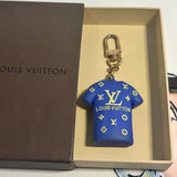 Upcycled LV Shirt Bag Charm in Blue/Yellow