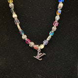 LV Pendant on Multi-color Swarovski Crystal Necklace