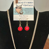 Upcycled LV Necklace/Earring Set in Red