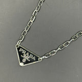 Prada Bag Tag Necklace - Black on White-Gold Link Chain