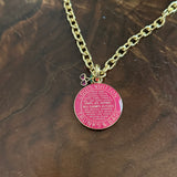 Upcycled LV Trunks & Bags Hot Pink Charm on Gold-Filled Chain Necklace