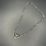 Prada Bag Tag Necklace - Black on White-Gold Link Chain