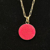 Large Hot Pink LV Trunks & Bags Zipper Pull on Gold-Filled Paperclip Chain Necklace