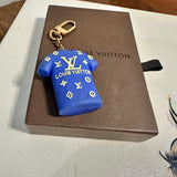 Upcycled LV Shirt Bag Charm in Blue/Yellow