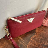 Deep Red Leather Wristlet Bag - w/Upcycled Prada Tag