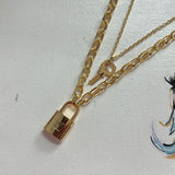 Key to My Heart Brass Padlock Double Layer Necklace