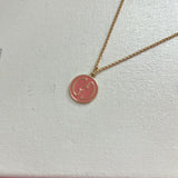 Pink GG Zipper Pull on Matte Gold Rolo Chain Necklace