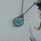 Upcycled Baby Blue Dior Heart Zipper Pull on White Gold-Filled Chain Necklace