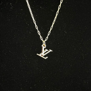 Larger LV Necklace on Gold-Filled Small Paperclip Chain