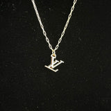 Larger LV Necklace on Gold-Filled Small Paperclip Chain